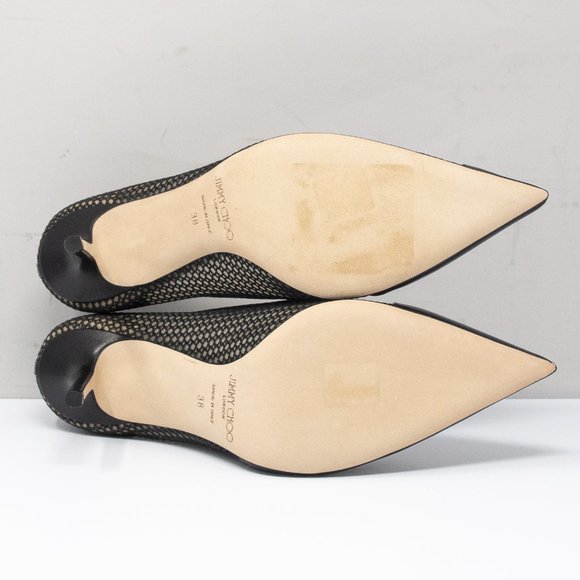 Jimmy Choo Love 85 Black Asymmetrical Mesh Leather Heels (Multiple Sizes) - Picture 4 of 8